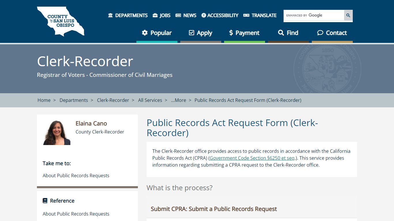 Public Records Act Request Form (Clerk-Recorder)