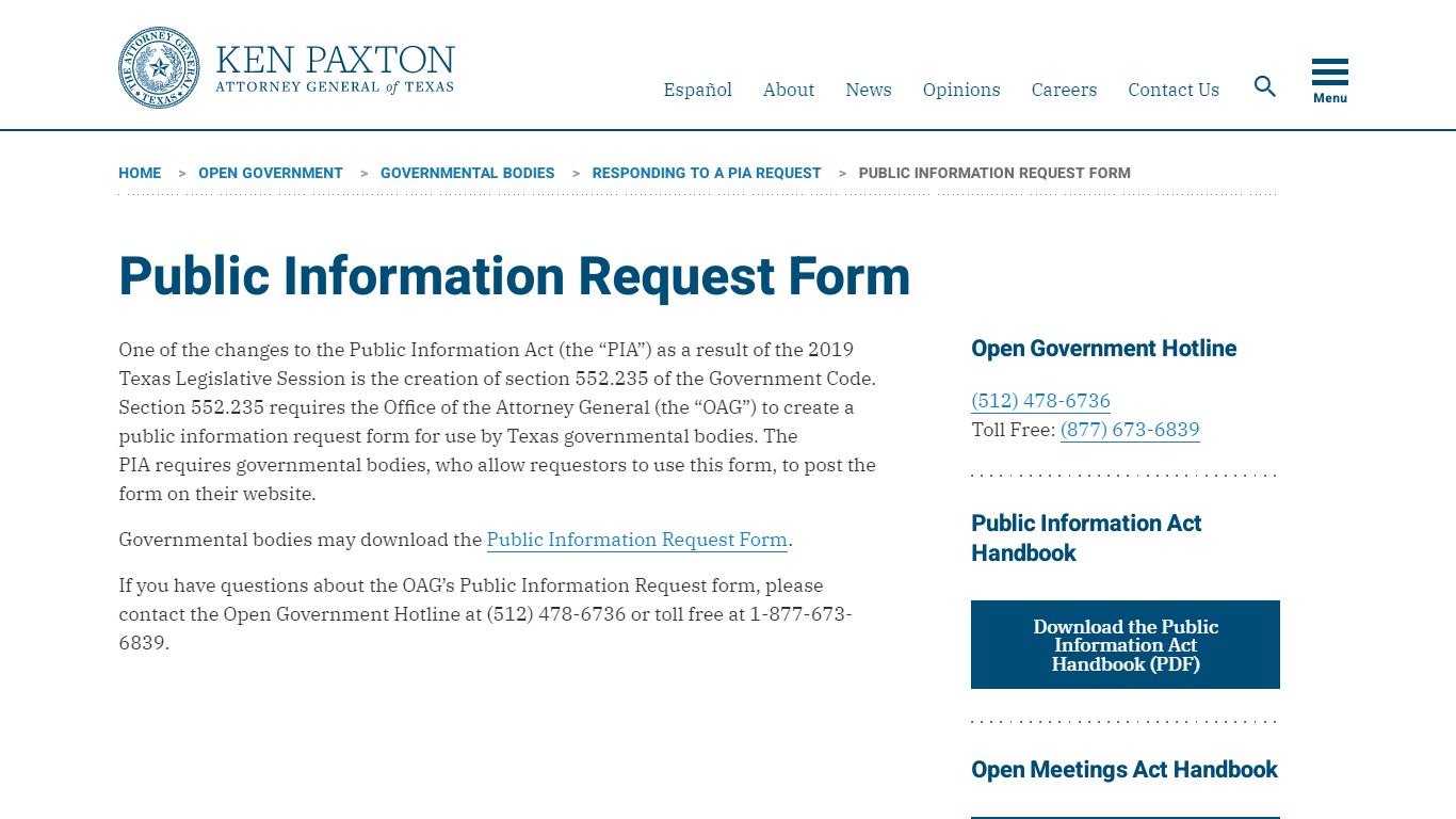 Public Information Request Form | Office of the Attorney General