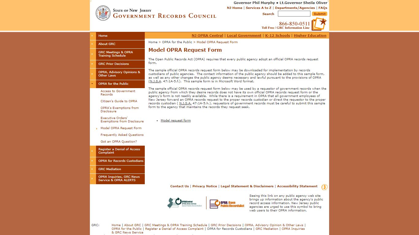 Government Records Council (GRC) | Model OPRA Request Form